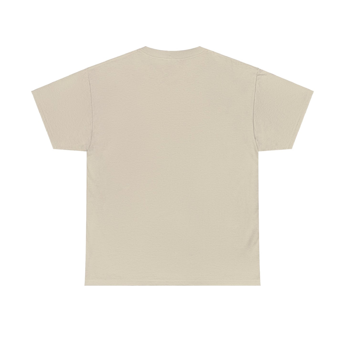 Back of sand colored t-shirt - plain, no graphic