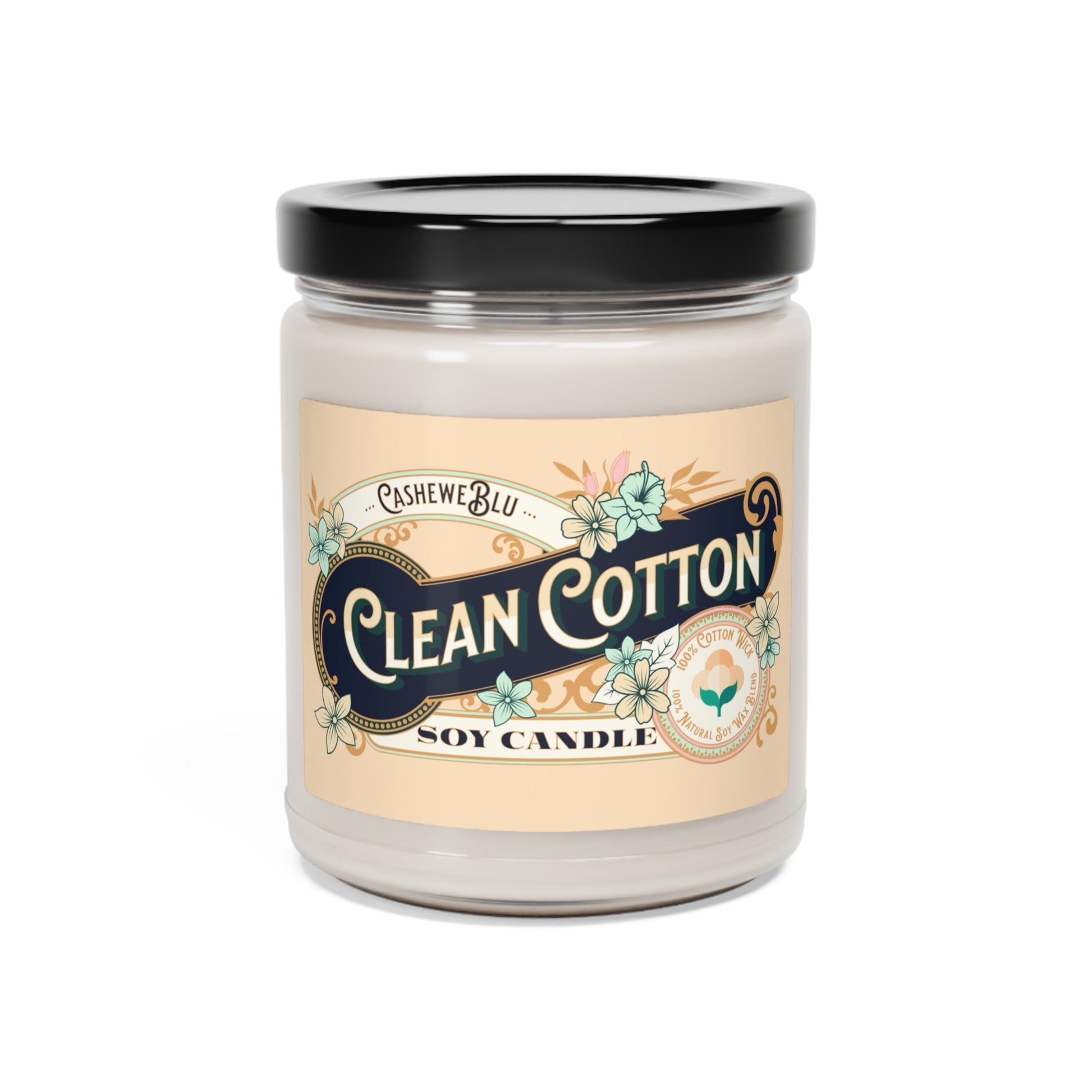 mock up of soy candle with the clean cotton fragrance