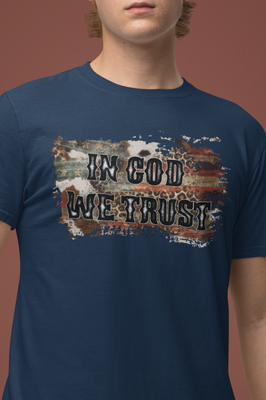 In God We Trust Patriotic Spirit T-shirt for 4th of July Independence American Flag Faithful Graphic Tee for Him and Gift for Veterans