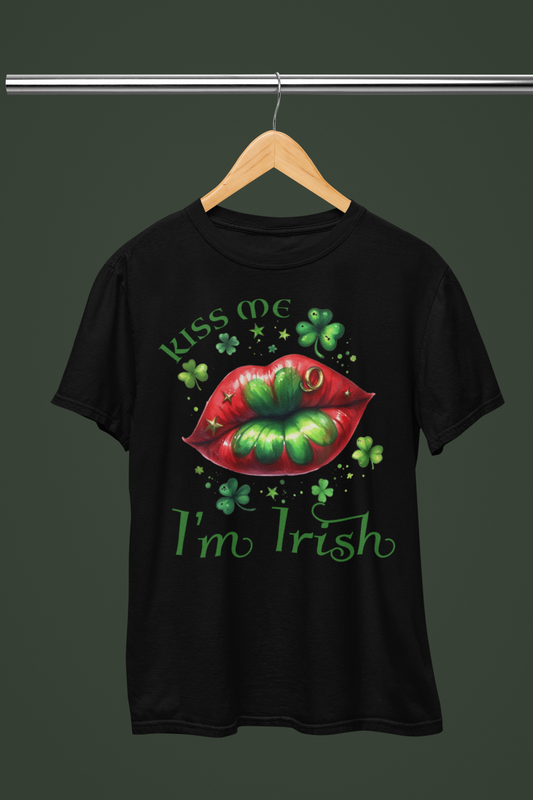 Kiss Me I'm Irish Shamrock Lips Lucky Lass T-shirt St Patrick's Day Irish Celebration Shirt for Women